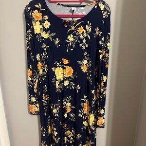 Old Navy Navy Floral Long Sleeve Dress